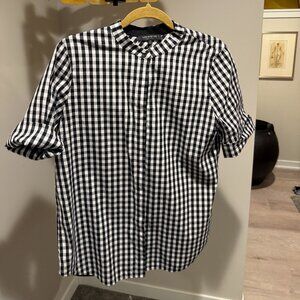 LaFayette 148 black and white checked blouse